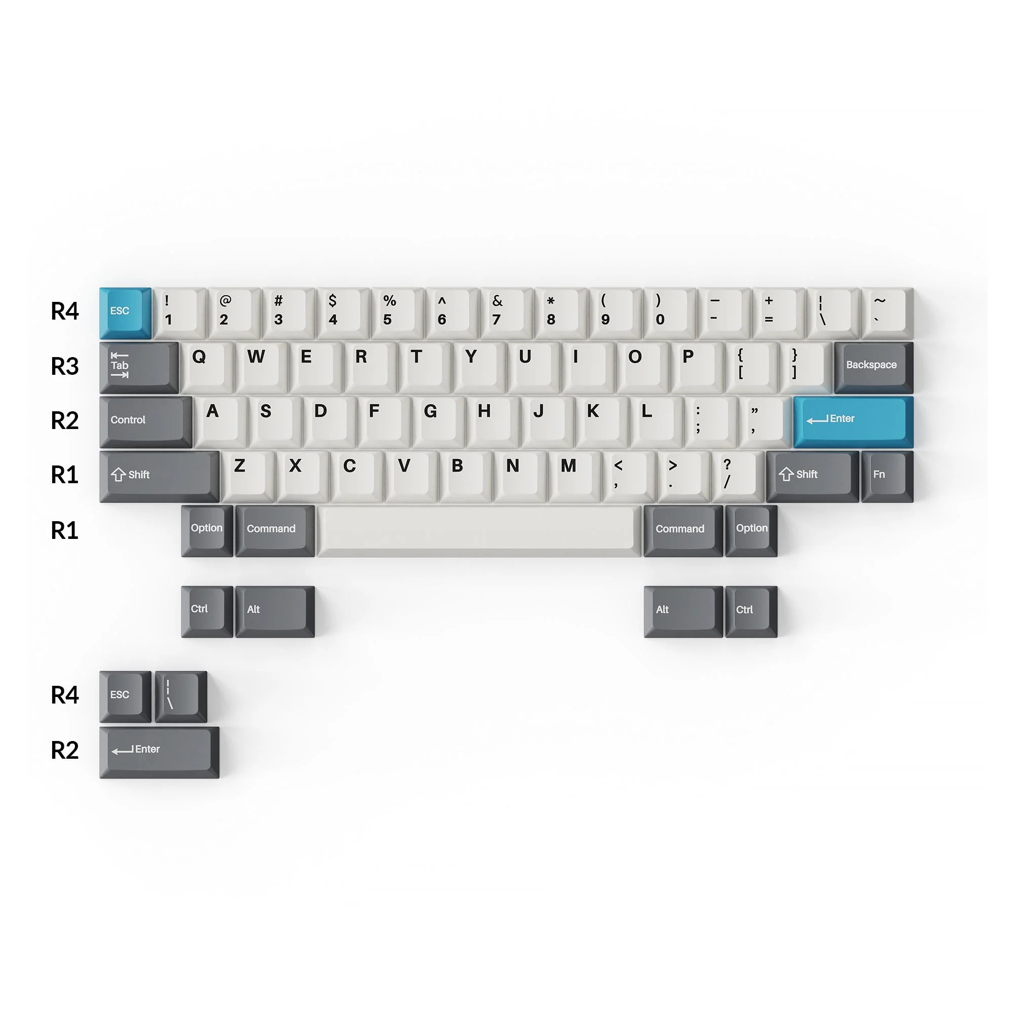 Cherry Profile Double-Shot PBT Full Set Keycaps - Grey, White, and Blue - Image 4