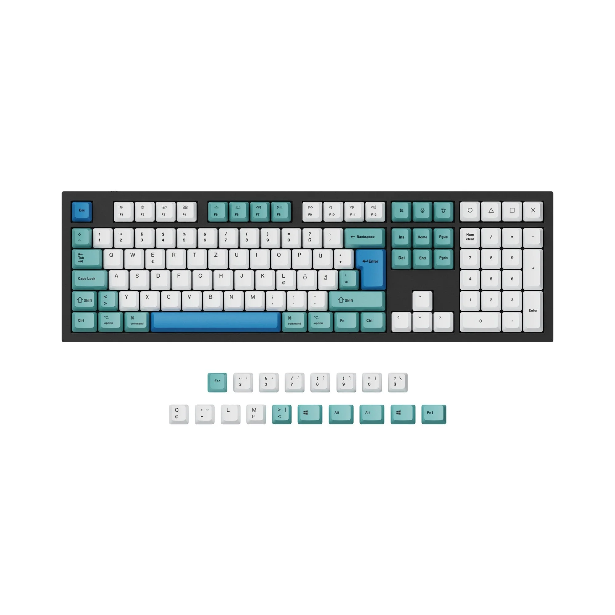 ISO & ANSI Q3 & Q4 & Q6 & K8 OEM Dye-Sub PBT Keycap Set - Iceberg - Image 2