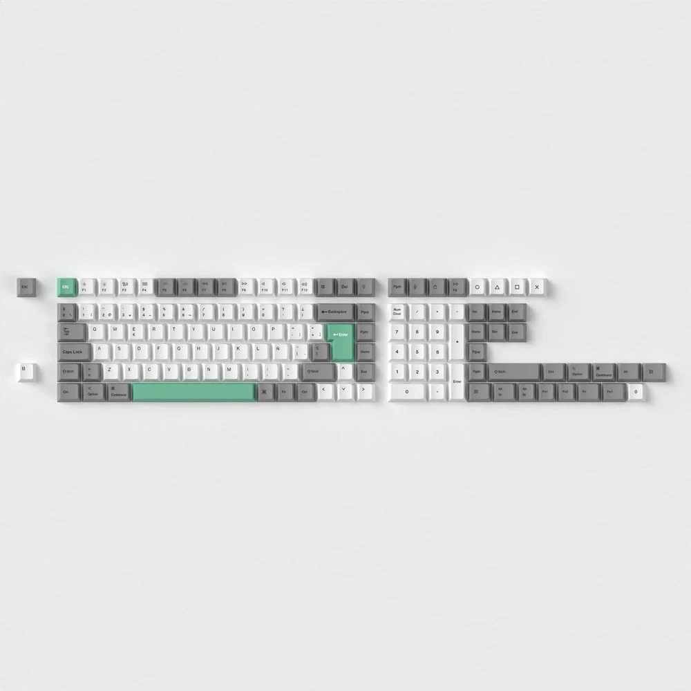 ISO Cherry Profile Dye-Sub PBT Full Set Keycap Set - Gray White Mint - Image 2