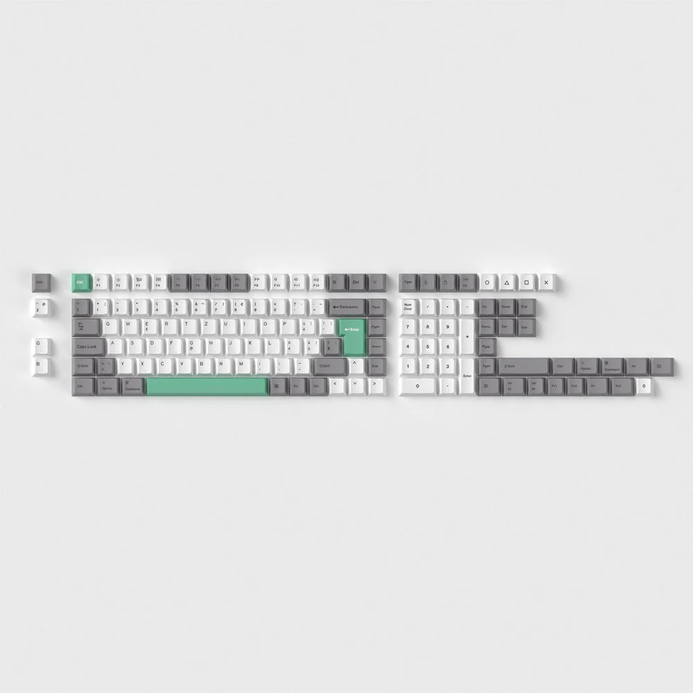 ISO Cherry Profile Dye-Sub PBT Full Set Keycap Set - Gray White Mint - Image 5