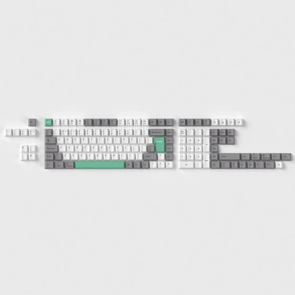 ISO Cherry Profile Dye-Sub PBT Full Set Keycap Set - Gray White Mint - Image 6