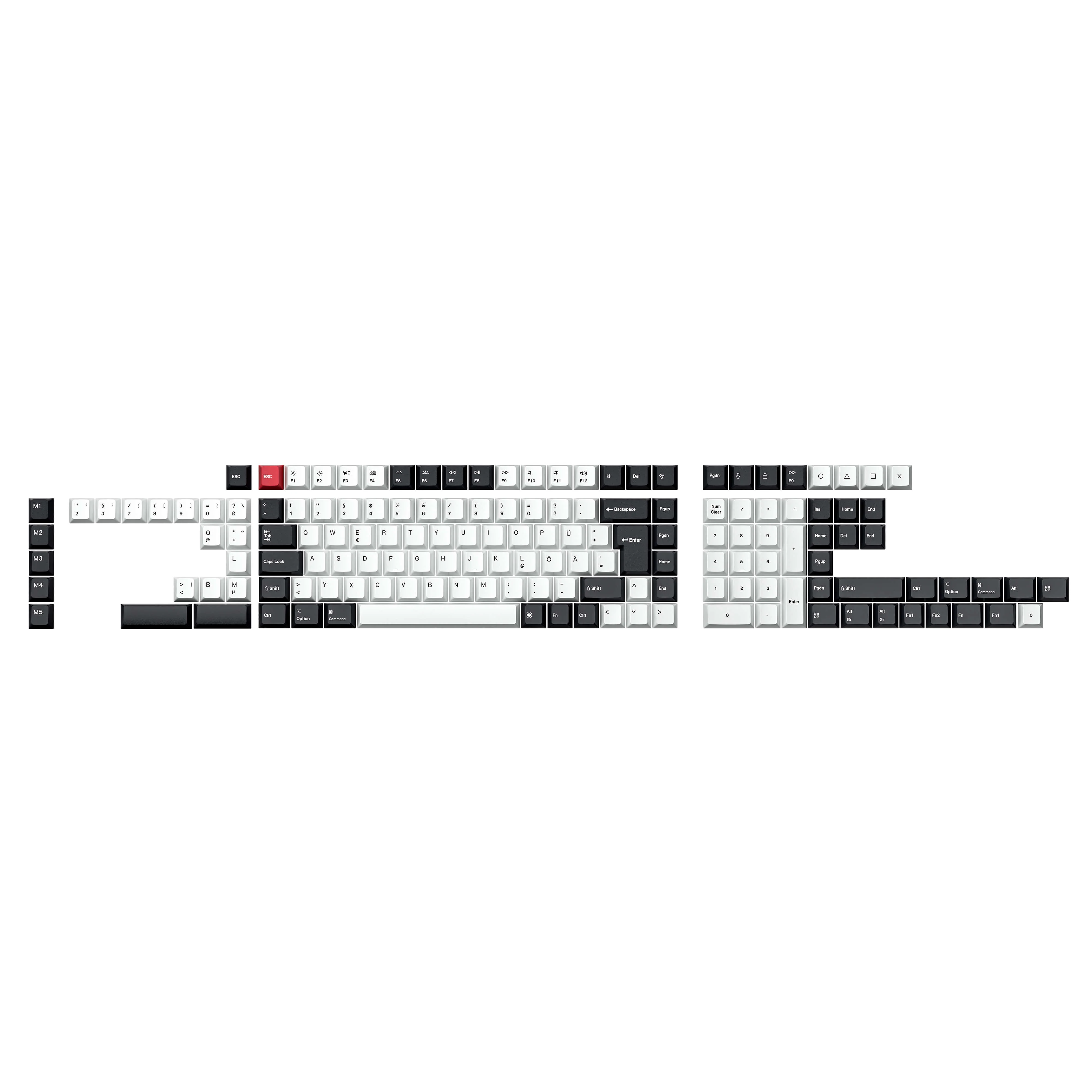 ISO Layout Cherry Profile Dye-Sub PBT Full Keycap Set - Black and White - Image 3