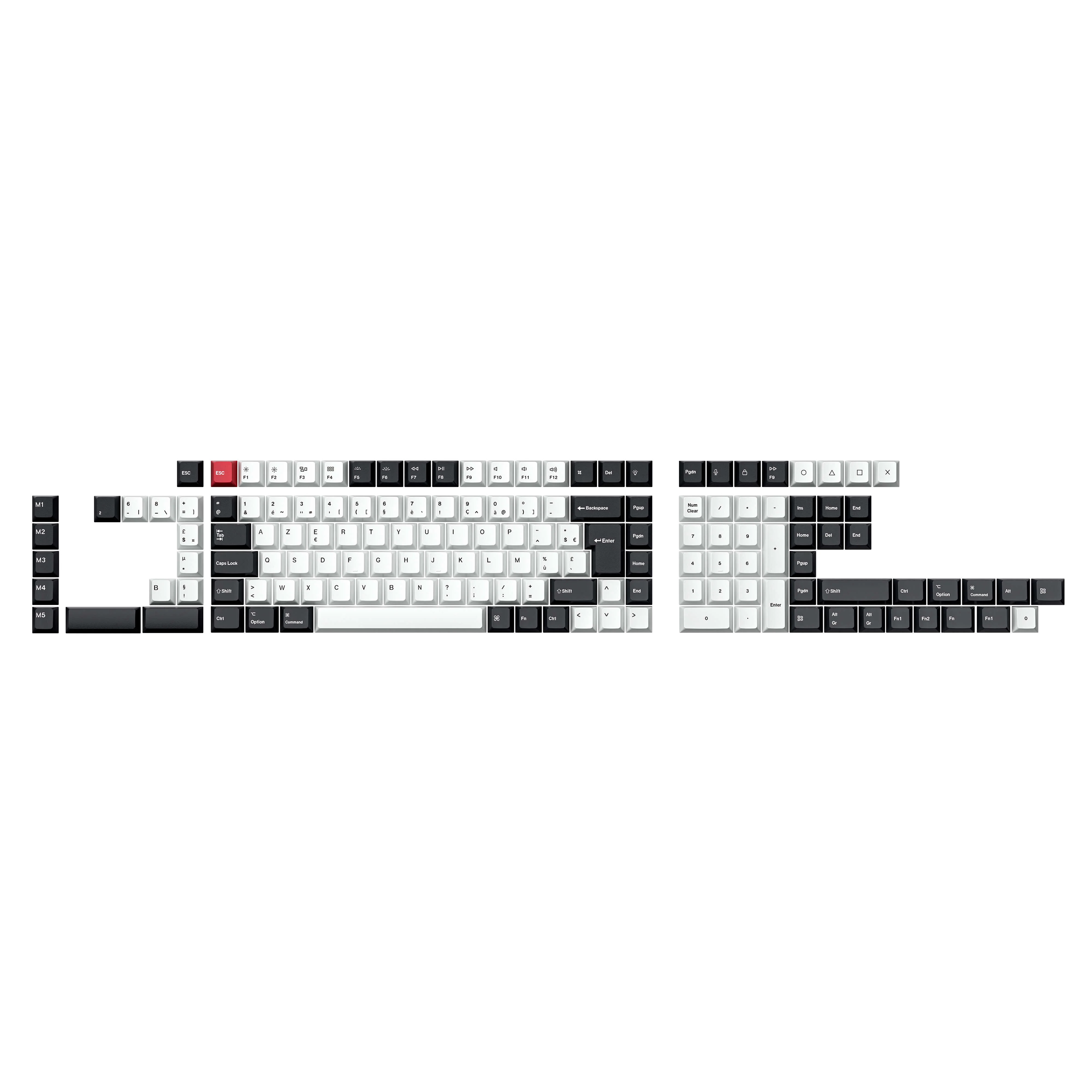 ISO Layout Cherry Profile Dye-Sub PBT Full Keycap Set - Black and White - Image 4