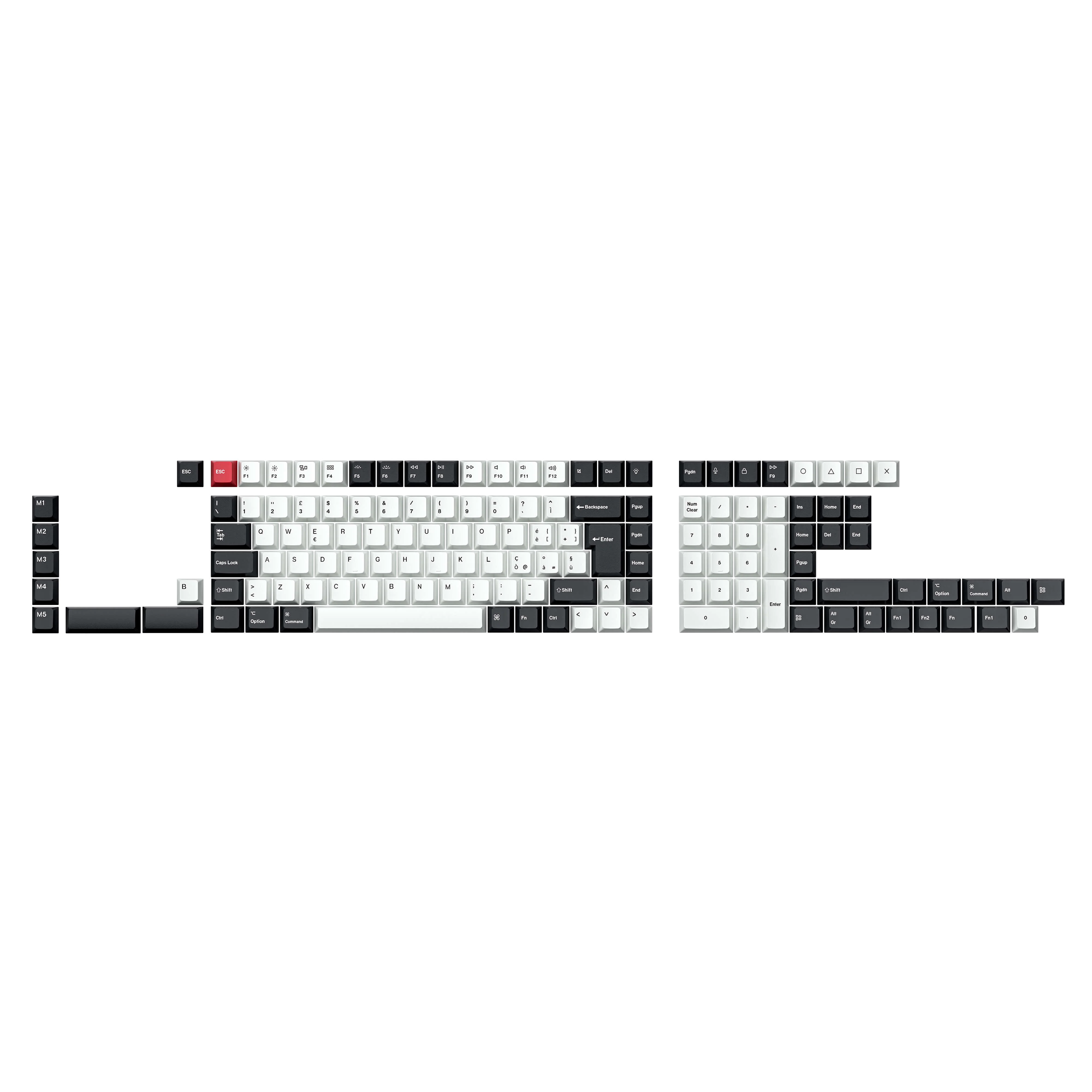 ISO Layout Cherry Profile Dye-Sub PBT Full Keycap Set - Black and White - Image 5