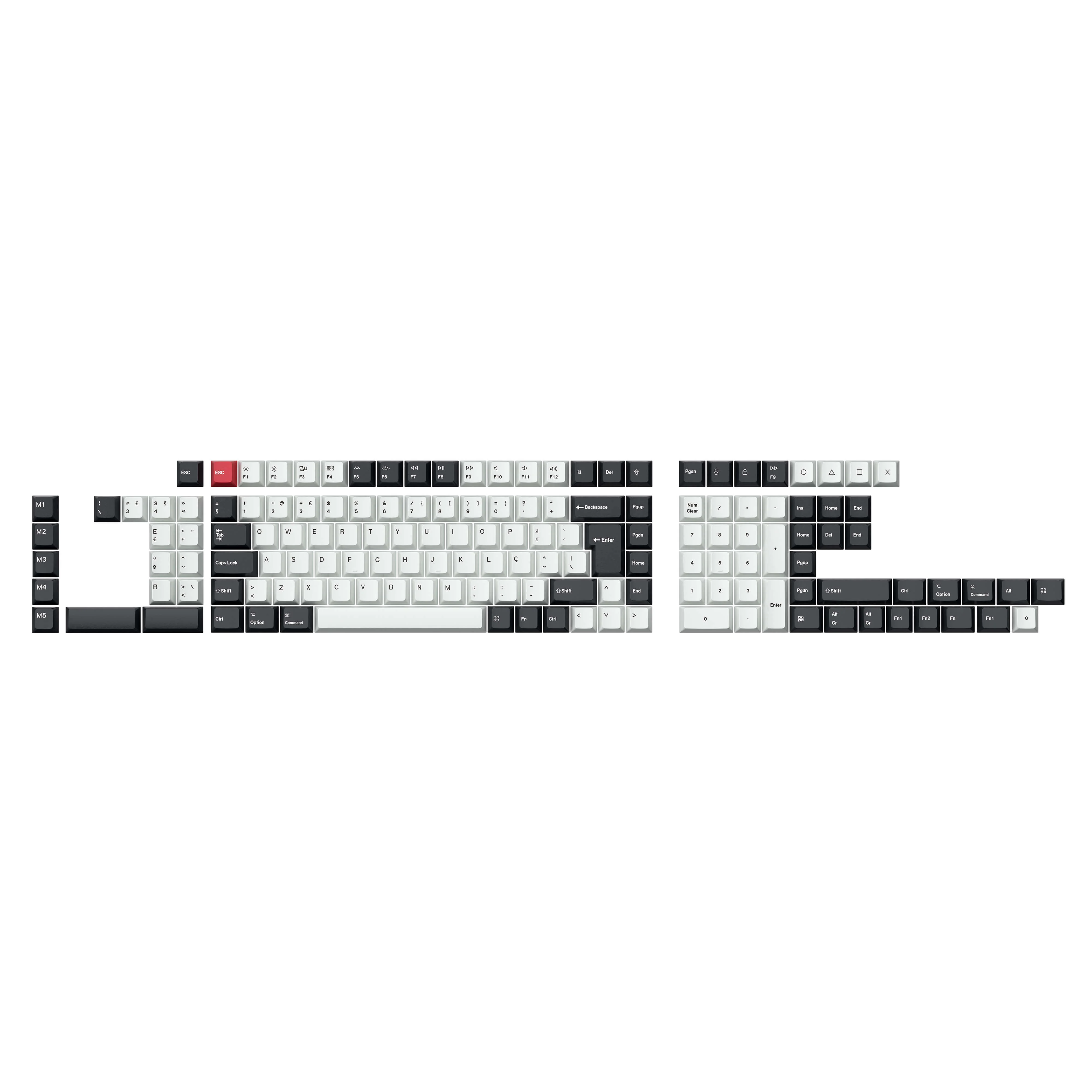 ISO Layout Cherry Profile Dye-Sub PBT Full Keycap Set - Black and White - Image 7