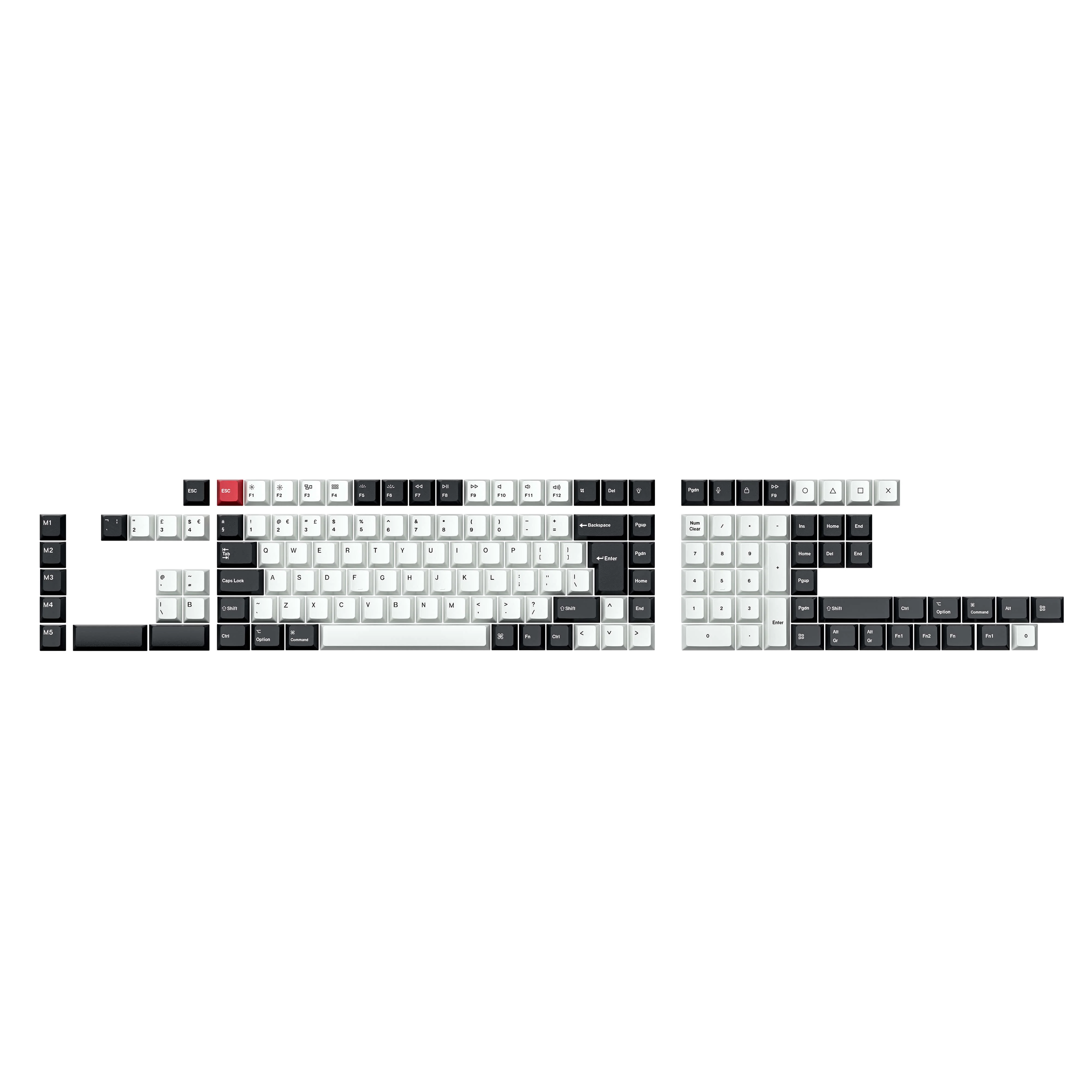 ISO Layout Cherry Profile Dye-Sub PBT Full Keycap Set - Black and White - Image 9