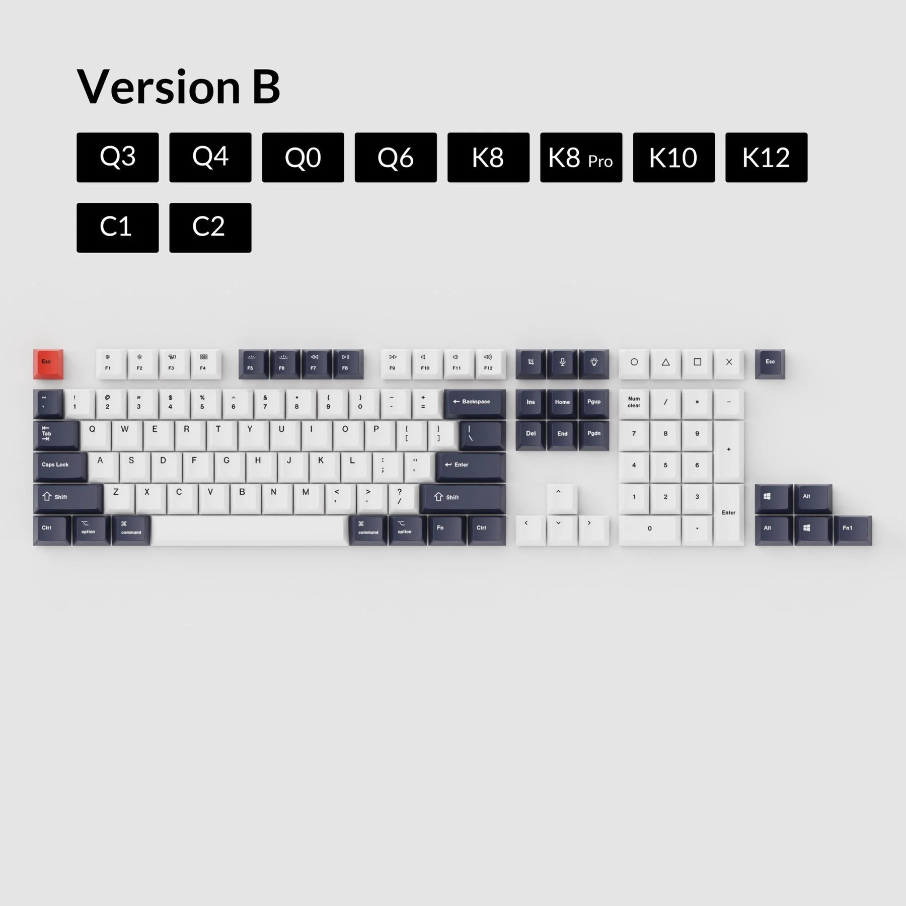 OEM Dye-Sub PBT Keycap Set - Bluish Black And White - Image 2