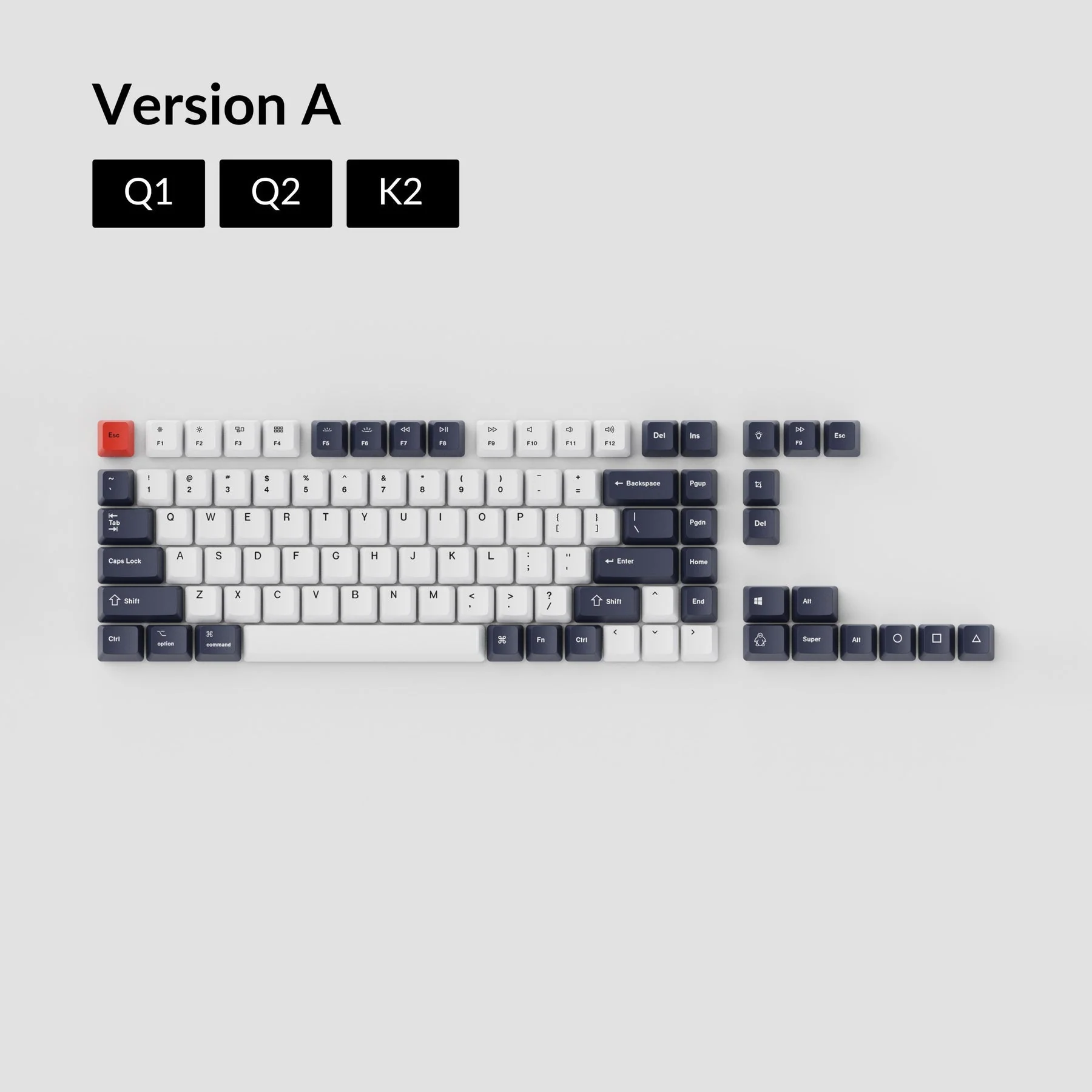 OEM Dye-Sub PBT Keycap Set - Bluish Black And White - Image 3