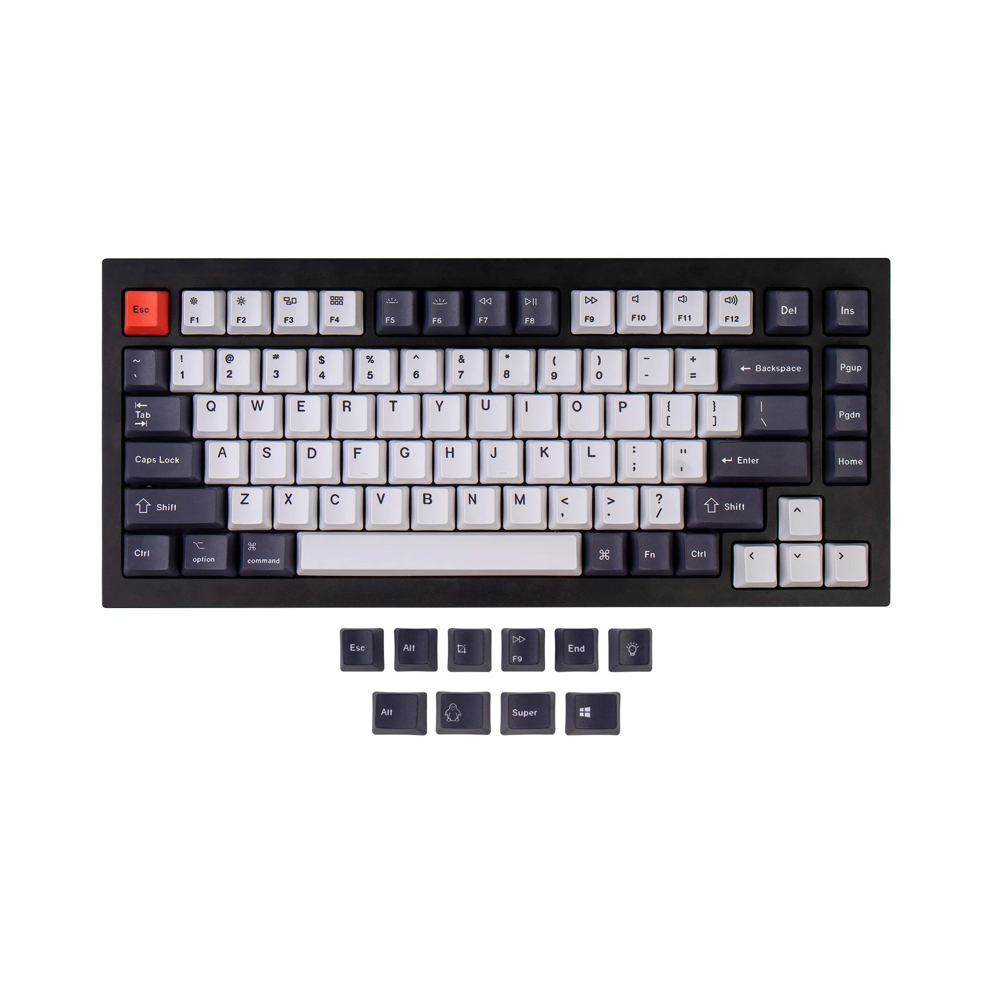 OEM Dye-Sub PBT Keycap Set - Bluish Black And White - Image 4